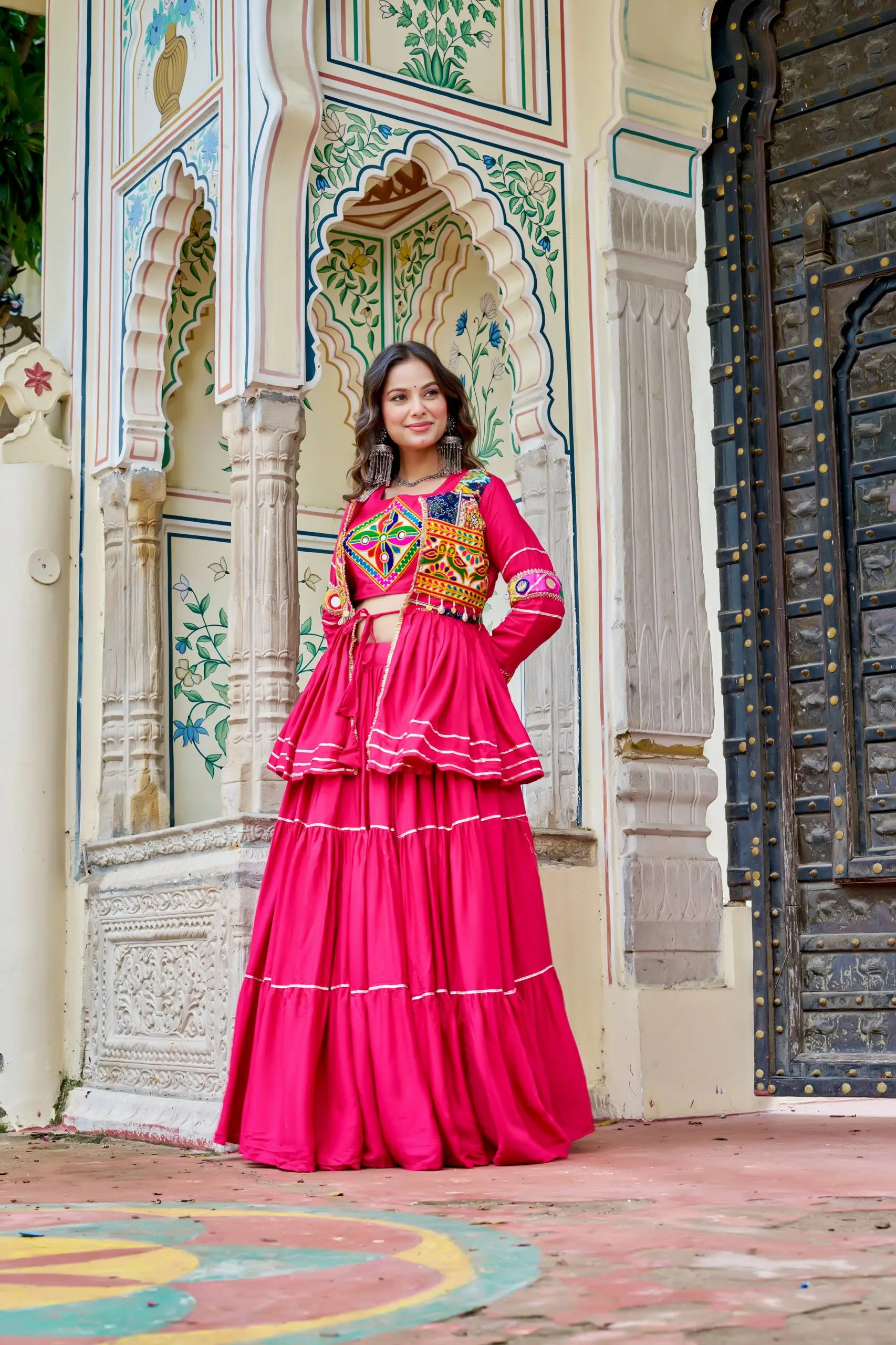 Navratri Special Cotton Lehenga Choli With Heavy Gamthi Work Koti Set