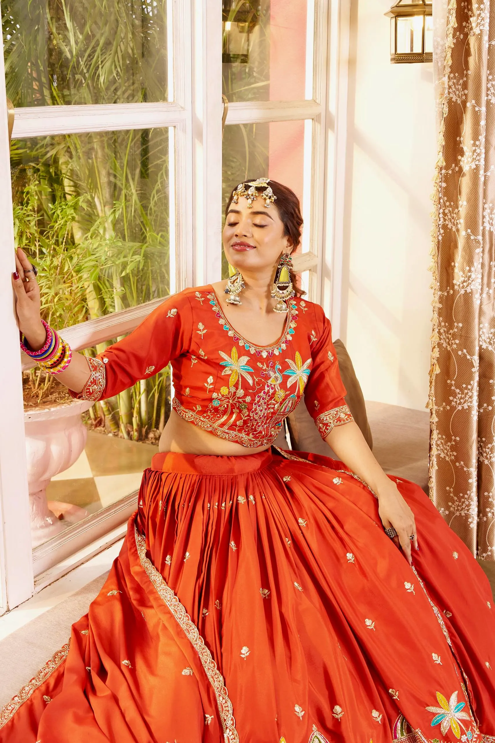 Pure Crepe Silk Lehenga Choli Set With Embroidery Sequence Thread Work Dupatta