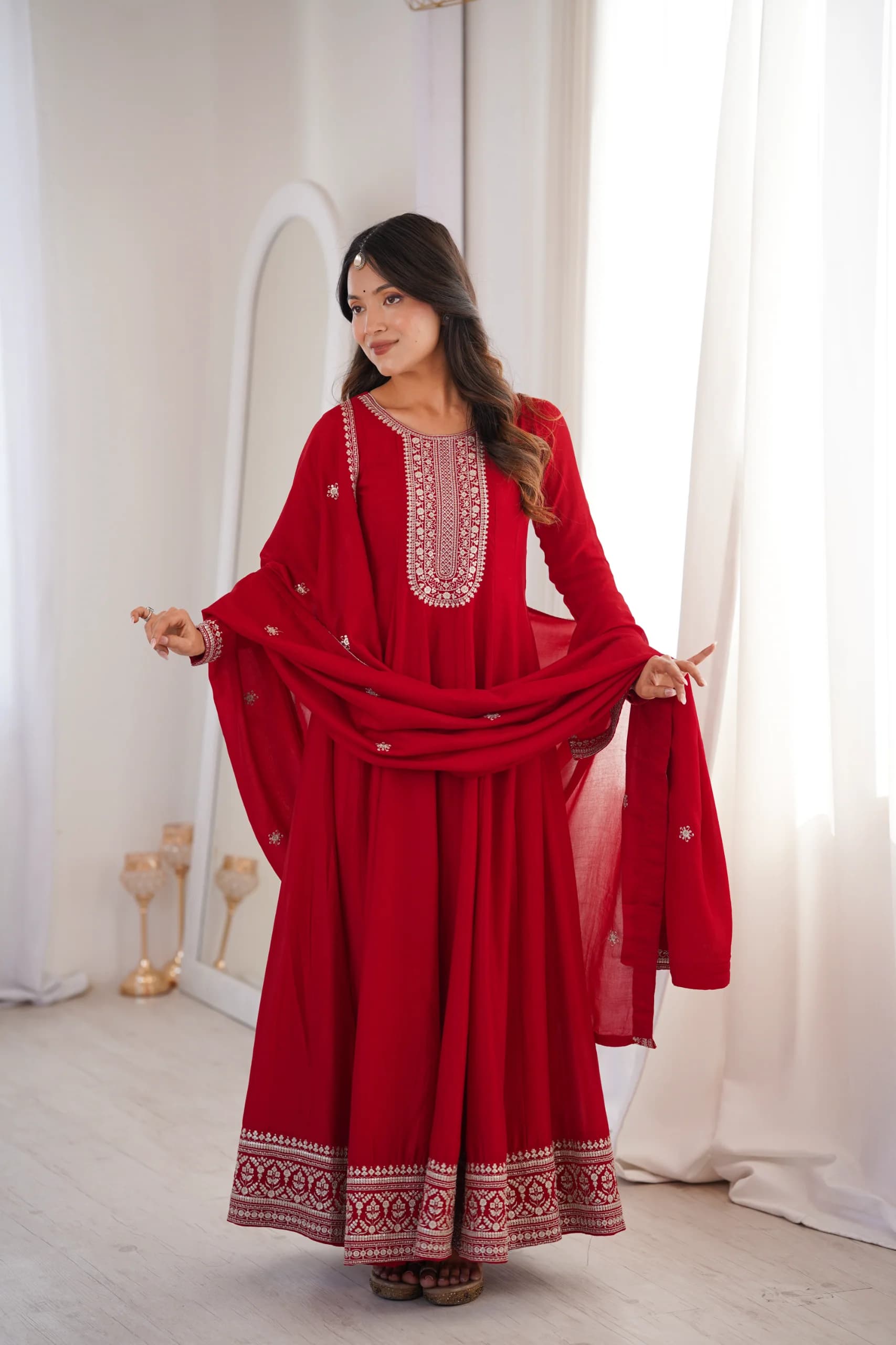 Pink Vichitra Silk Embroidery Anarkali Gown Set With Sequence Work Dupatta