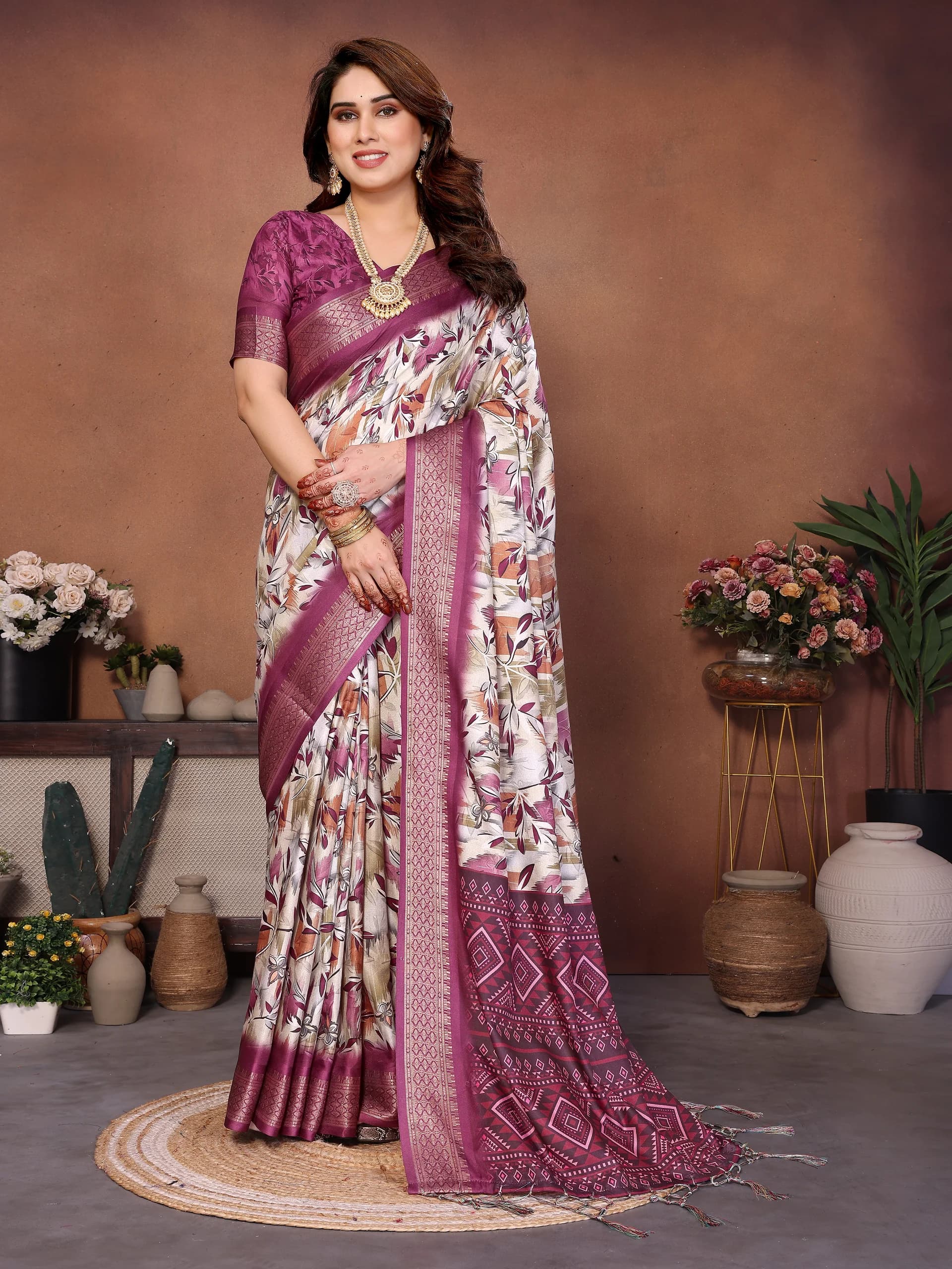 Heavy Rich Cotton Silk Digital Print Saree With Jacquard Heavy Border And Unstitched Blouse Piece Festival Wear For Women