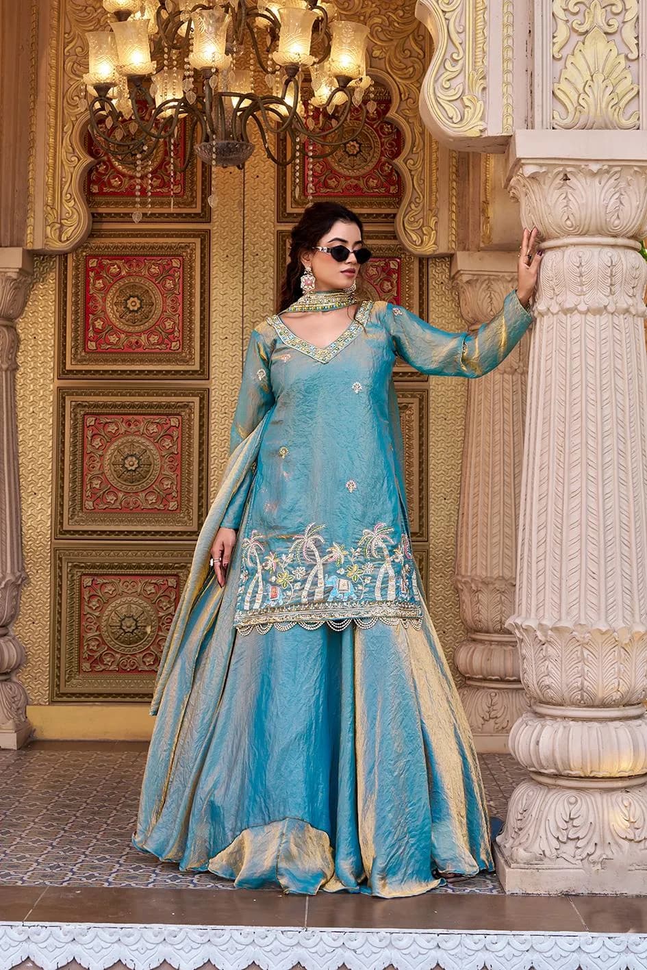 Pure Fendy Silk Embroidery Moti Beads Sequence Work Kurti Lehenga Set With Dupatta