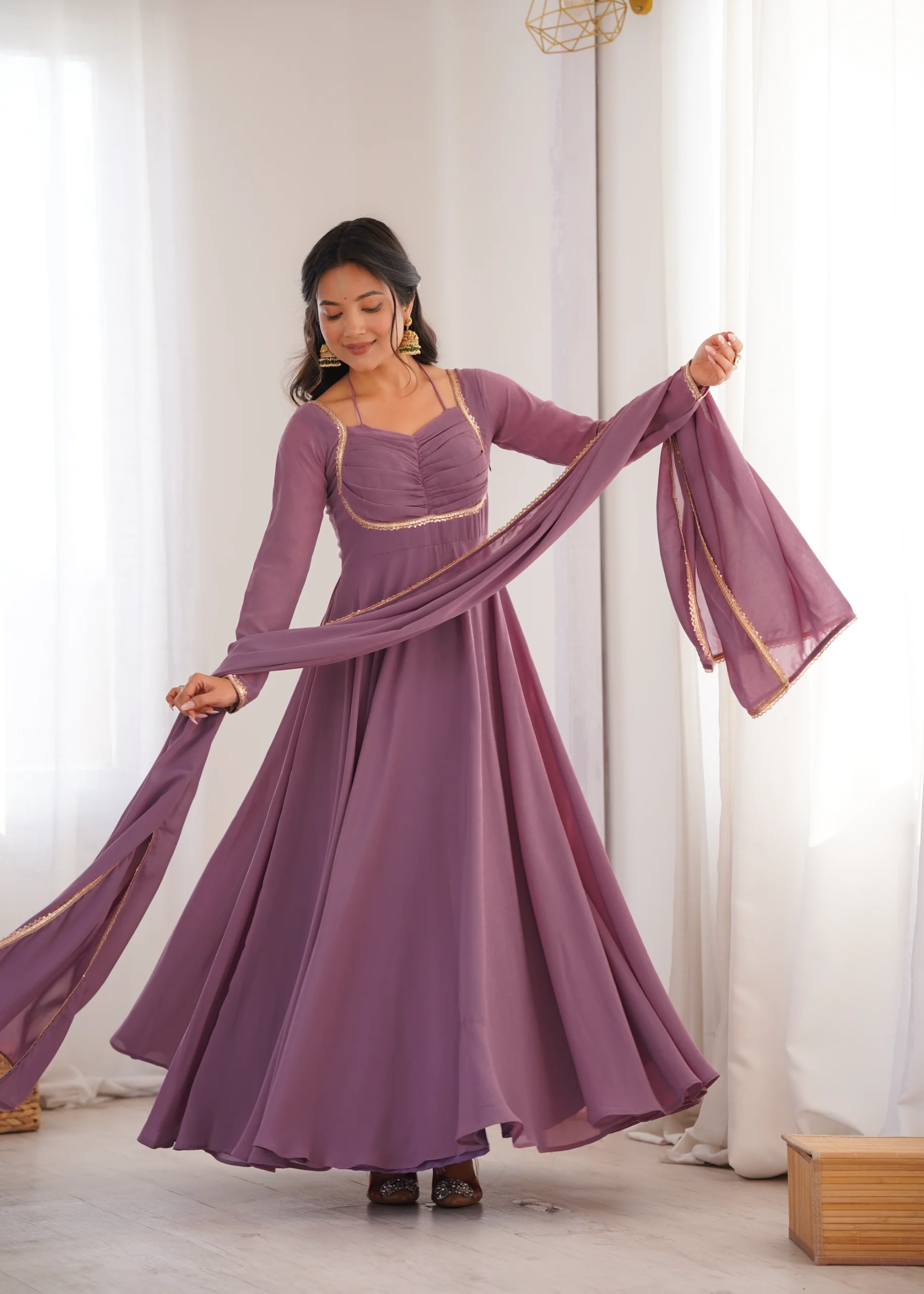 Fox Blooming Georgette Designer Yoke Dori Anarkali Gown Set With Dupatta