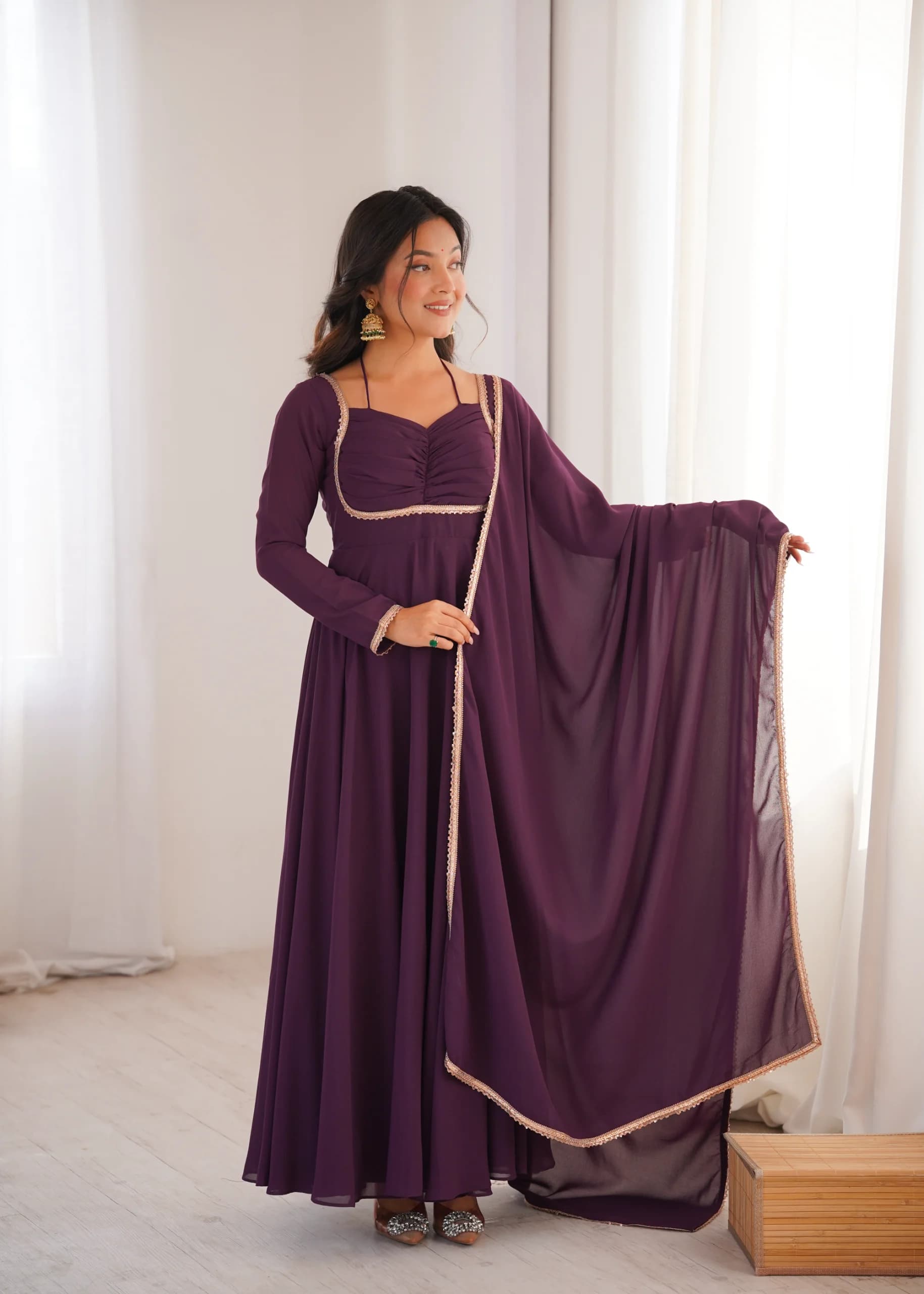 Fox Blooming Georgette Designer Yoke Dori Anarkali Gown Set With Dupatta
