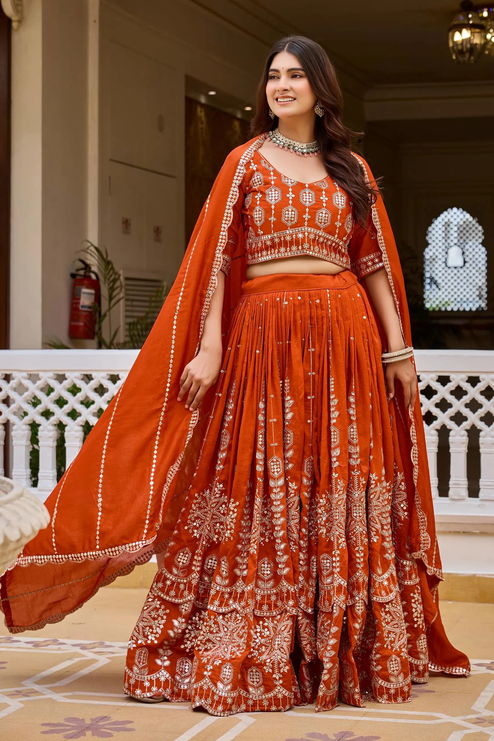 Pure Vichitra Silk Embroidery 7mm Sequence Work Lehenga Choli Set With Dupatta
