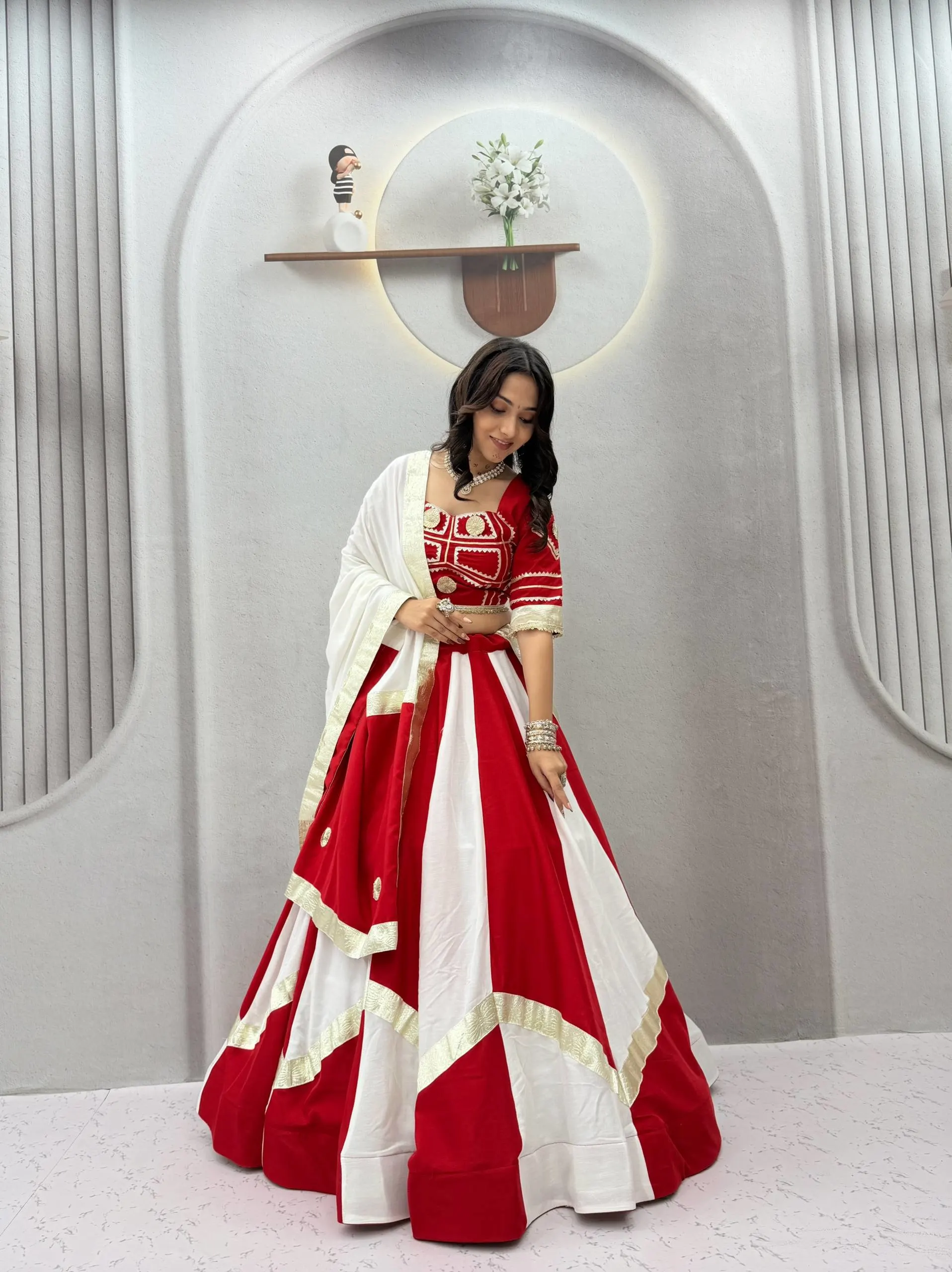 Pure Cotton Gota Patti Lace Flower Hand Work Lehenga Choli Set With Dupatta