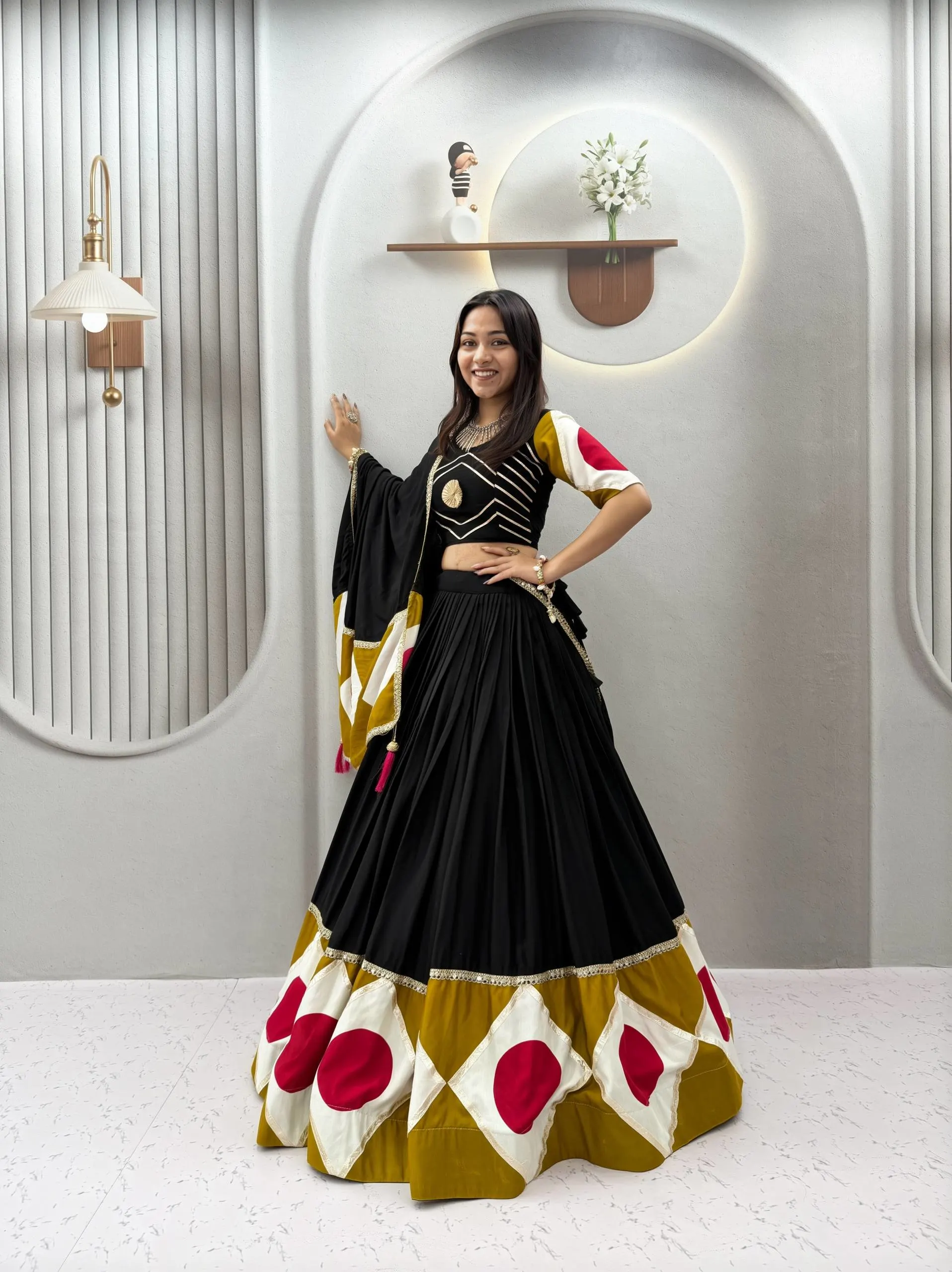 Pure Cotton Gota Patti Print Work Lehenga Choli Set With Dupatta